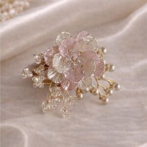 Pink Floral Pearl Crystal Brooch